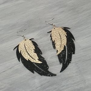 Faux leatger feather earrings